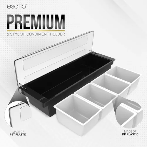 Miniatura 4 de Esatto Suministros para Bar Contenedores de condimentos con tapas 4-1.5 Pint Accesorios para carrito de bar Fruta para barman Bandeja de condimentos