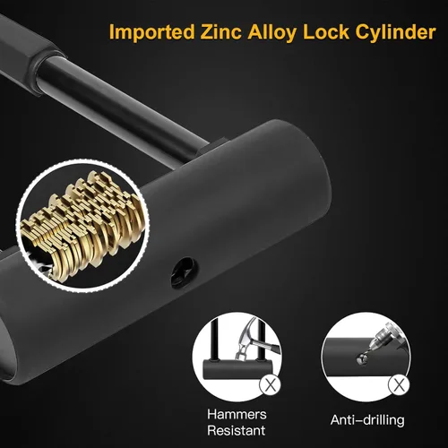 Miniatura 4 de Bloqueo en U para bicicleta de alta resistencia, grillete de 0.630 in y cable de seguridad de 4 pies/6 pies de longitud con soporte de montaje Large
