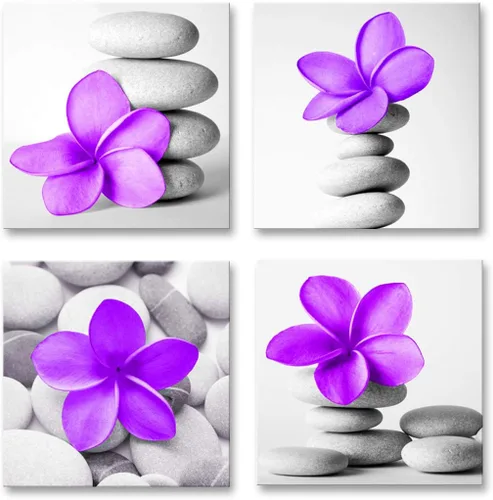 Miniatura 4 de Genius Decor - Arte moderno para pared de baño, diseño de flores zen azules y grises, piedra de guijarro, aguamarina, arte en lienzo para decoración