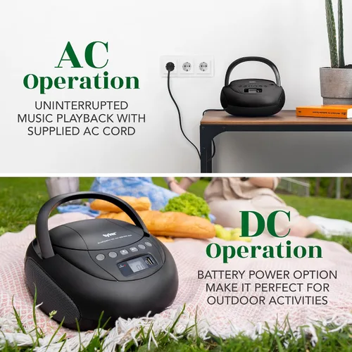 Miniatura 8 de Tyler Reproductor de CD portátil Boombox con radio FM, Bluetooth y puerto USB Sonido estéreo claro Compatible con CD-R/RW y MP3 CDs Entrada
