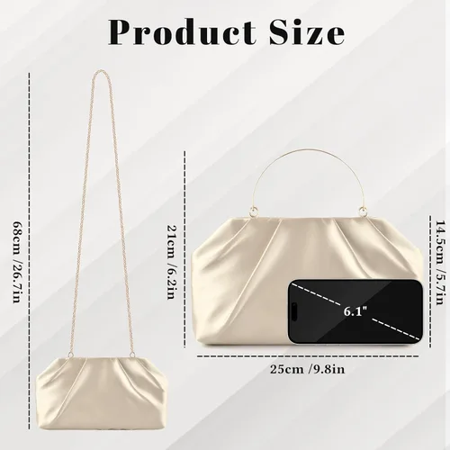 Miniatura 4 de ERKOON Clutch Purse for Women Elegant Pleated Evening Bag Crossbody Shoulder Handbag Envelope Bag with 2 Detachable Chain