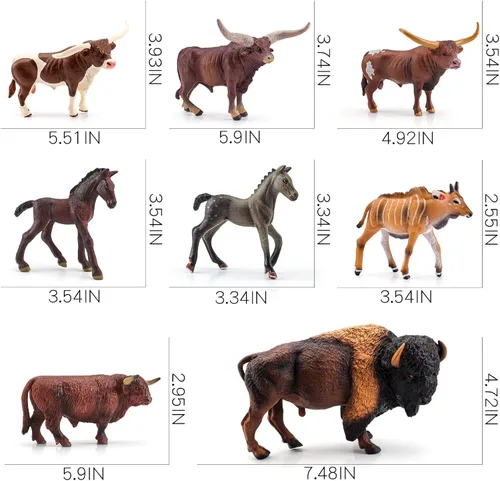 Miniatura 7 de LC JoyCre Figuras de vacas de juguete de toros, 4 piezas, figuras realistas de vaca suiza, juguetes para niños pequeños, toro africano, almizcle