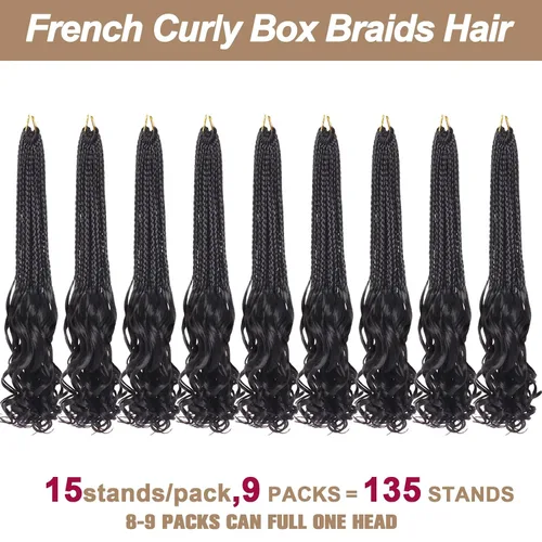 Miniatura 4 de COOKOO 10 pulgadas, 9 paquetes (135 hebras), trenzas de ganchillo rizadas francesas negras, trenzas de ganchillo negras con extremos ondulados
