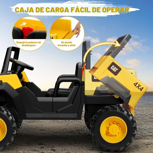 Miniatura 4 de ANPABO Camión volcador Caterpillar con licencia, juguete de 24V con control remoto para padres, 4WD motores potentes, hasta 5 mph, amortiguadores