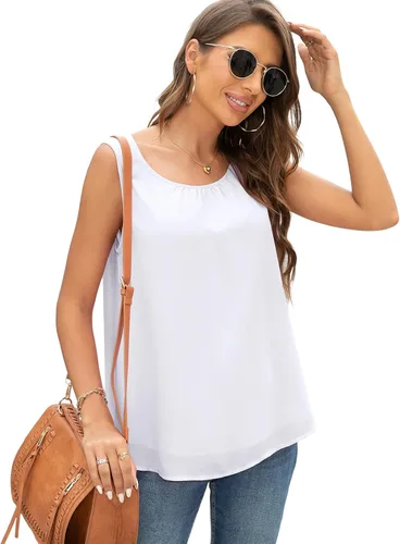 Miniatura 5 de QUEZHU Blusa casual de verano para mujer, de doble capa, de gasa, holgada, para el trabajo