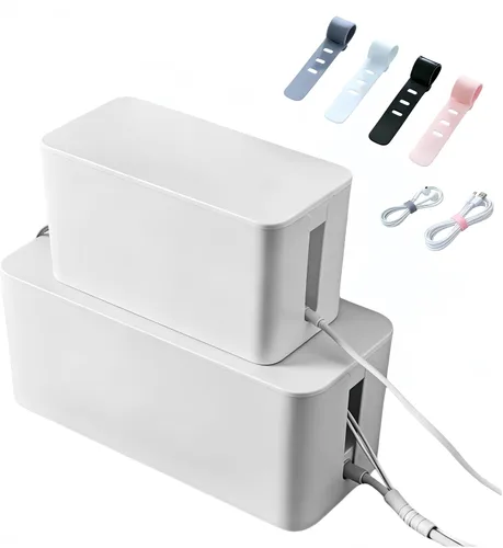 Miniatura 11 de Juego de organizador de cables 1L+1 pequeño con 4 bridas de silicona, caja de organización de cables de 2 piezas, organizador de cables de tapa