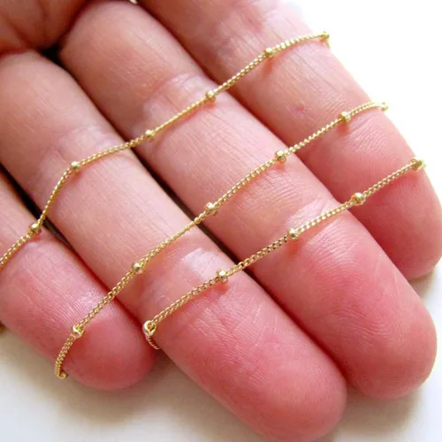 Miniatura 5 de Venta al por mayor 12 piezas chapado en oro de latón sólido con cuentas de satélite de bola de eslabones delgados para la fabricación de joyas de 16
