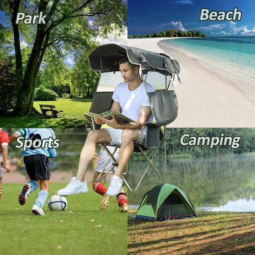 Miniatura 8 de Silla de playa con toldo – Silla plegable al aire libre con toldo de protección solar completa – Ideal para camping, césped, deportes, picnic
