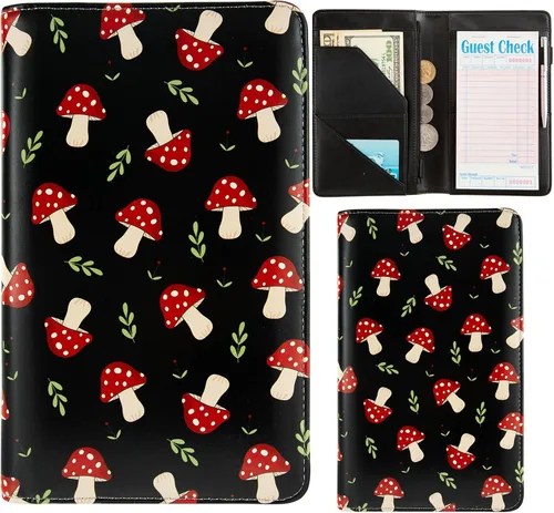 Miniatura 20 de Libretas de servicio para camarera, lindo organizador de piel con bolsillo para dinero, libreta con bolsillo con cremallera, porta cheques