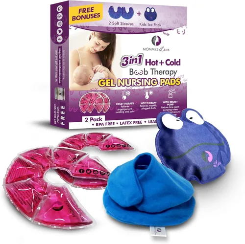 Mommyz Love Almohadillas de lactancia de gel para lactancia materna – Almohadillas de gel para lactancia materna de terapia caliente y fría para