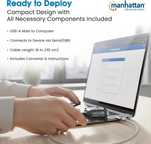 Miniatura 8 de Manhattan El convertidor USB a serie conecta un dispositivo serie a un puerto USB (205146) Adaptador serie USB-A a DB9 RS232 con cable de 18