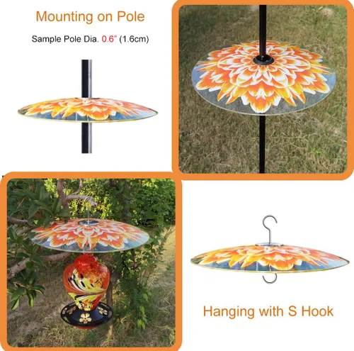 Miniatura 4 de Protector de lluvia de vidrio de 13 pulgadas para comedero de pájaros al aire libre – deflector en poste de pastor/poste o gancho en S colgante