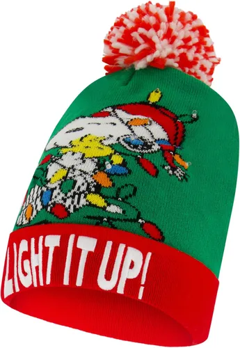 Miniatura 4 de Peanuts Beanie Hat, Snoopy y Woodstock - Suéter de punto de invierno con pompón y puño, color verde, talla única, Verde