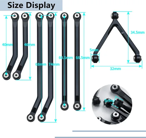 Miniatura 3 de Maleonn RC High Clearance Links LWB 5.256 in Aleación de aluminio Chasis Suspensión Enlace para 1/24 RC Crawler Car Axial SCX24 Actualizaciones Negro