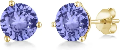 Miniatura 20 de Gem Stone King Aretes de oro de 14 quilates, 0.236 in, piedra natal redonda, Martini, 3 puntas, aretes de oro para mujer