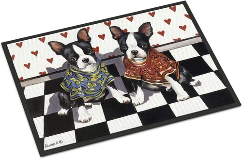Caroline's Treasures PPP3249MAT Boston Terrier Puppy Love Felpudo de 18 x 27 pulgadas, tapete para puerta delantera, interior y exterior, para