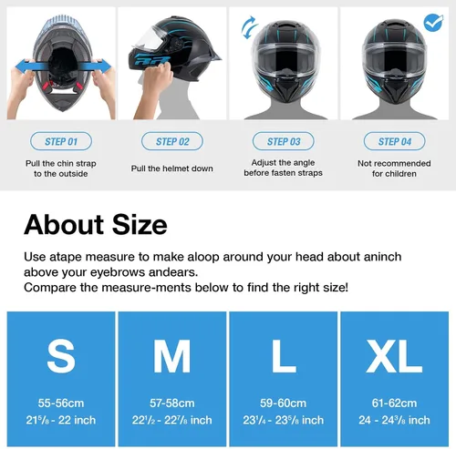 Miniatura 6 de Cascos de motocicleta de cara completa para adultos, casco de motocicleta para hombres y mujeres, aprobado por DOT con 2 viseras extraíbles