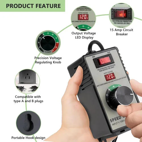Miniatura 4 de Controlador de Velocidad de Motor de CA 120V 15A Máx - Controlador de Velocidad Variable y Control de Velocidad de Ventilador con Protección contra