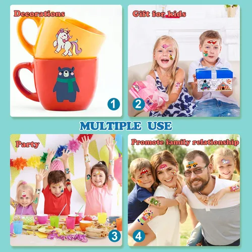 Miniatura 9 de partywind 408 hojas de tatuajes individuales para niños + 30 hojas de estilos mixtos brillantes tatuajes temporales para niños y niñas, rellenos