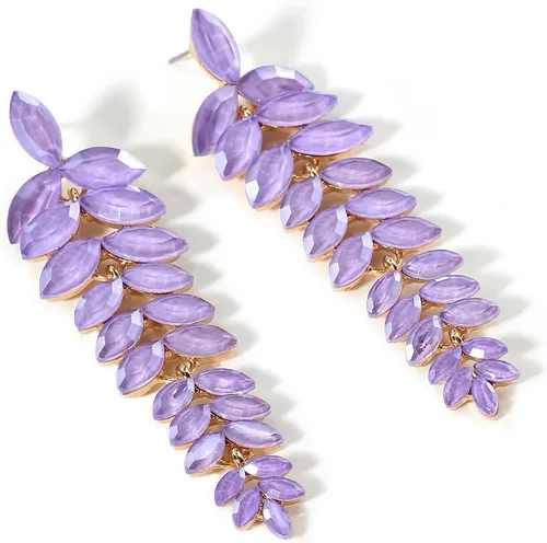 Miniatura 6 de KELMALL Aretes largos de cristal para mujer, aretes colgantes de hoja de diamantes de imitación