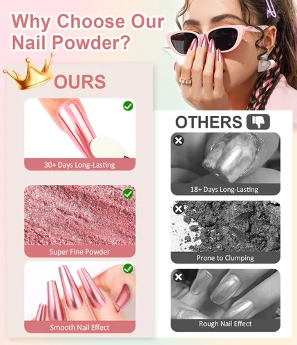 Miniatura 8 de Polvo de uñas 100% cromado BISHENGYF: Polvo cromado de efecto metálico súper NO.1 para uñas Oro Plata Blanco Laser Holográfico Blanco Perla Cromo A