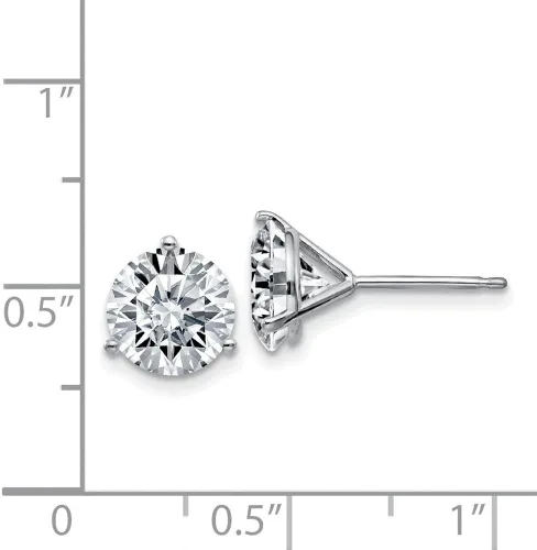 Miniatura 3 de Oro blanco de 14 quilates, 4,00 quilates. Pendientes redondos de 0.315in de Moissanite con 3 puntas de Martini, 0.315in