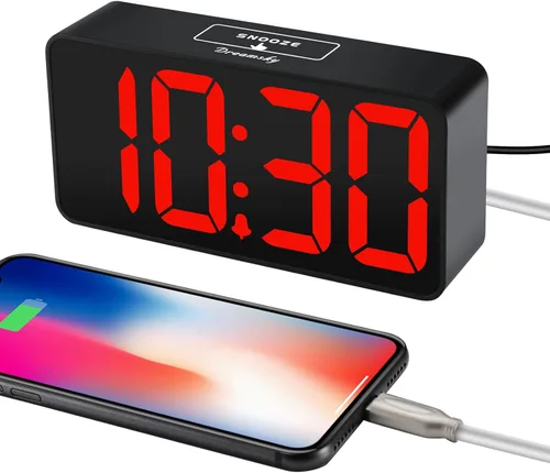 Miniatura 4 de DreamSky - Reloj despertador digital pequeño para dormitorio, pantalla de números grandes con atenuador de brillo, reloj de mesa eléctrico con Caja