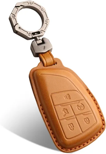 Miniatura 12 de QBUC Funda para llavero de cuero genuino Chevy, funda inteligente para llavero compatible con Chevy 2025 2024-2021 Tahoe Suburban GMC Yukon GM