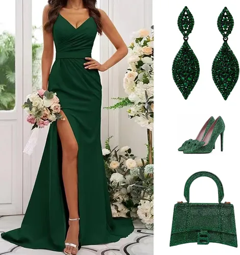 Miniatura 5 de Flyonce - Aretes caídos de diamantes de imitación y diseño de 2 hojas para novia