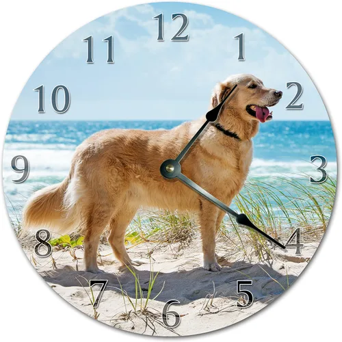 Adorable reloj de playa Golden Retriever de 10.5 pulgadas, reloj de pared grande de 10.5 pulgadas, reloj de decoración del hogar