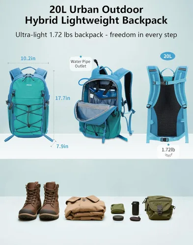 Miniatura 2 de ECOHUB Mochila pequeña de senderismo para hombres y mujeres, mochilas de viaje ligeras de 20 litros, resistentes al agua, para acampar, ciclismo
