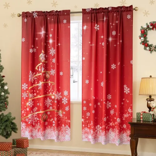 Miniatura 7 de MikiUp Cortinas de Navidad con copos de nieve para dormitorio, cortinas de Navidad degradadas de 63 pulgadas de largo, para oscurecer la habitación