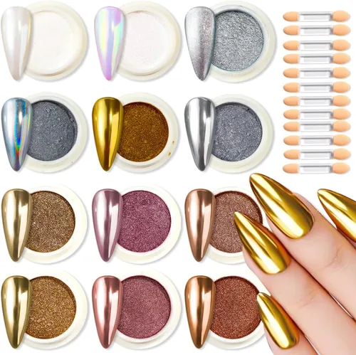 Miniatura 10 de Kit de 36 tarros de polvo de uñas cromado, espejo metálico, pigmento de polvo cromado para uñas de gel, juego de polvo holográfico con purpurina