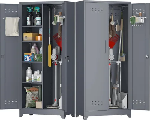 Miniatura 16 de Armario de Almacenamiento de Metal para Garaje, Armario con Cerradura Montado en la Pared, Gabinete Flotante de 12.8 pulgadas de Alto para Almacén