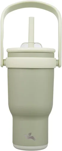 Miniatura 33 de Konokyo Vaso de 14 onzas con asa lateral, botella de agua aislada con popote y tapa 2 en 1, taza de acero inoxidable, taza de café de viaje