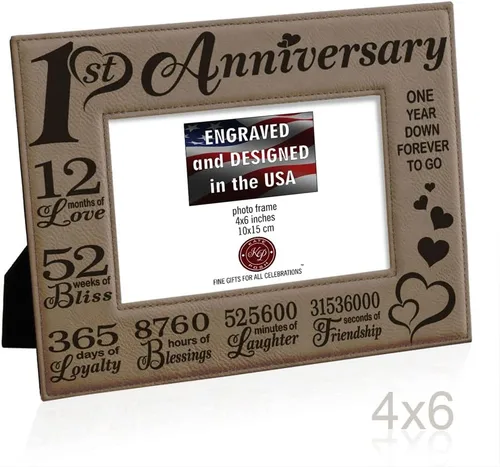 Miniatura 5 de KATE POSH Marco de fotos de cuero grabado para el primer aniversario – Regalos para pareja, regalos para él, regalo para ella, aniversario de papel