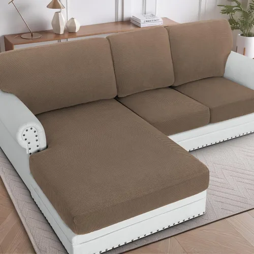 Miniatura 52 de H.VERSAILTEX Fundas para sofá seccional, 4 piezas, fundas de cojín de asiento de sofá en forma de L, fundas de cojín separadas para chaise longue