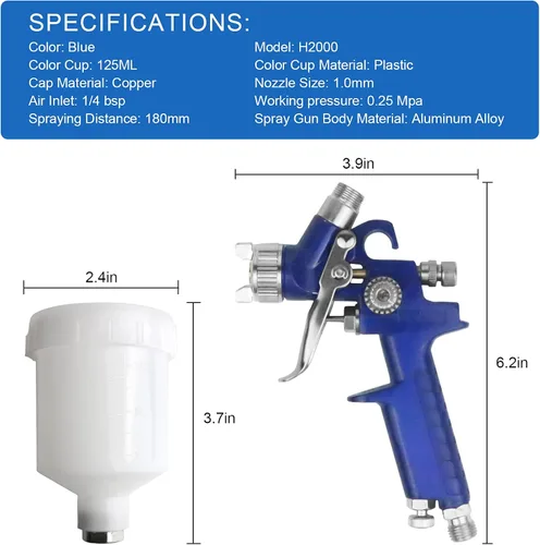 Miniatura 3 de Tosucs HVLP Pistola rociadora con punta de 1.0mm Pistola rociadora de aire para pulverización de coche Pistola de pintura de alimentación por