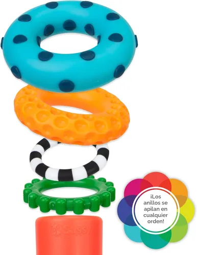 Miniatura 6 de Anillo de apilado de pilas de círculos de Sassy, juguete de aprendizaje STEM, a partir de 6 meses, multicolor, juego de 9 piezas
