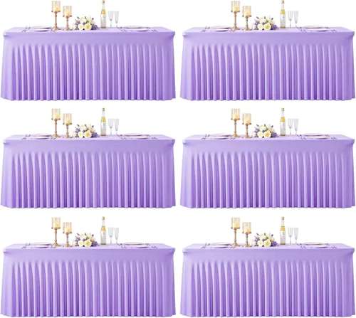 Miniatura 14 de Manteles de mesa de elastano azul bebé de 6 pies para mesas rectangulares, sin arrugas, rectangular, elástico, ajustable de 6 pies con falda