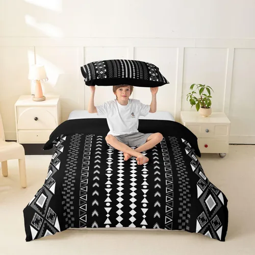 Miniatura 4 de Erosebridal Bohemian Duvet Cover Twin Country Southwestern Comforter Cover for Kids Teens Boho Aztec Arrows Diamond Bedding Set Black Gray Geometric