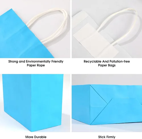 Miniatura 4 de XPCARE 200 piezas de bolsas de regalo de papel, 16 cm x 8 cm x 22 cm bolsas de papel kraft para fiestas a granel, bolsas de regalo arcoíris pequeñas
