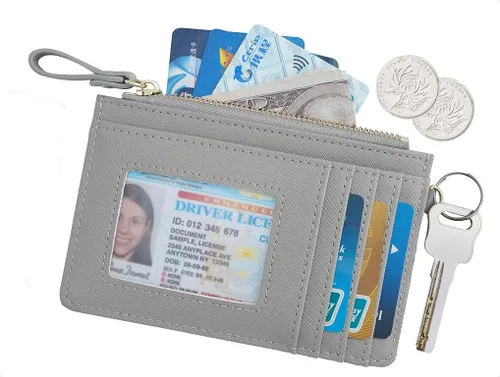 Miniatura 2 de Aiyo Nice Funda delgada para tarjetas RFID para mujer, cartera con cremallera, cartera de piel pequeña, monedero con llavero