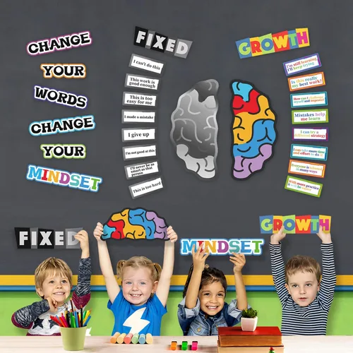 Miniatura 6 de Póster de Growth Mindest para decoración de aula, carteles inspiradores y motivacionales para estudiantes y profesores, cerebro fijo