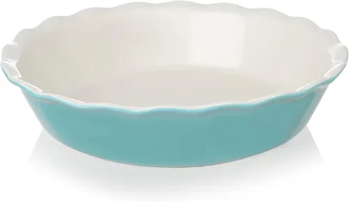 Sweejar Molde de cerámica para tartas – Plato redondo para hornear de 10 pulgadas para cena, antiadherente con borde ondulado suave para tartas de