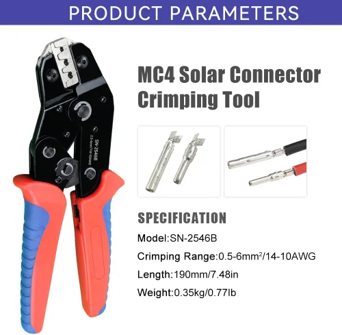 Miniatura 2 de Herramienta de prensado de cable fotovoltaico solar para conectores de cables solares, AWG14-10 (2.5/4/6mm²) - Mini piler de 7 pulgadas