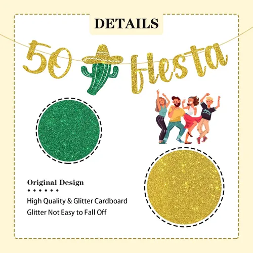 Miniatura 2 de Cartel de fiesta 50/cartel mexicano de 50 cumpleaños/Taco Bout 50 cumpleaños decoración suministros oro purpurina
