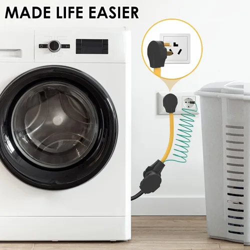 Miniatura 4 de Adaptador de secadora de 4 a 3 clavijas apto para alquiler de 1.5 pies y 30 amperios con cable de tierra verde NEMA 10-30P macho a 14-30R hembra