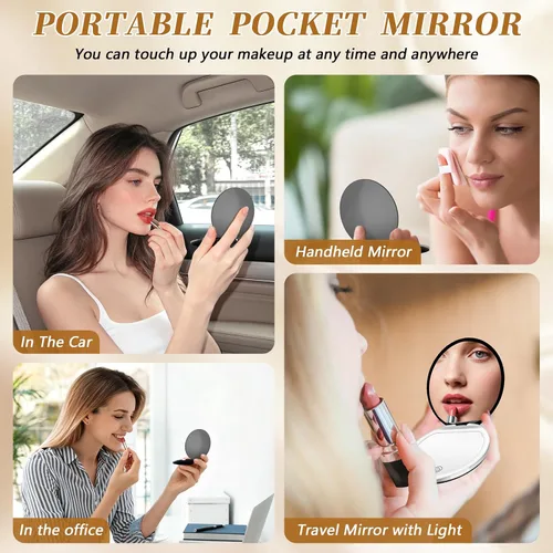 Miniatura 2 de Kakuje Espejo compacto con luz, espejo de bolsillo LED de aumento 1X/3X con cable de datos USB, mini espejo para bolso, bolsillo, viaje y regalo