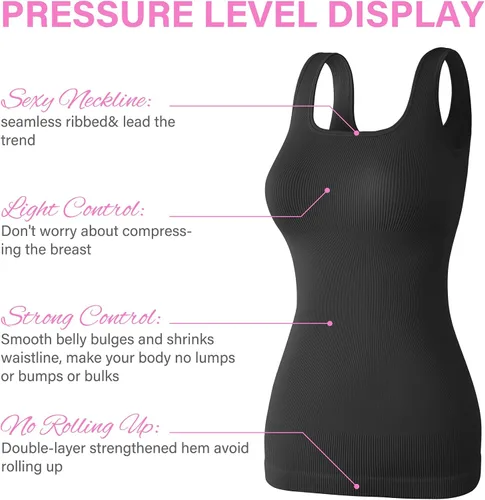 Miniatura 6 de Shapewear - Camiseta sin mangas para mujer, con control de abdomen, acanalada, cuello cuadrado, sin costuras, de compresión, shapermint